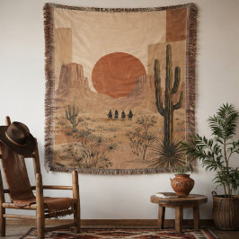 Desert Cowboy Riders Mid Century Southwestern Land スローブランケット