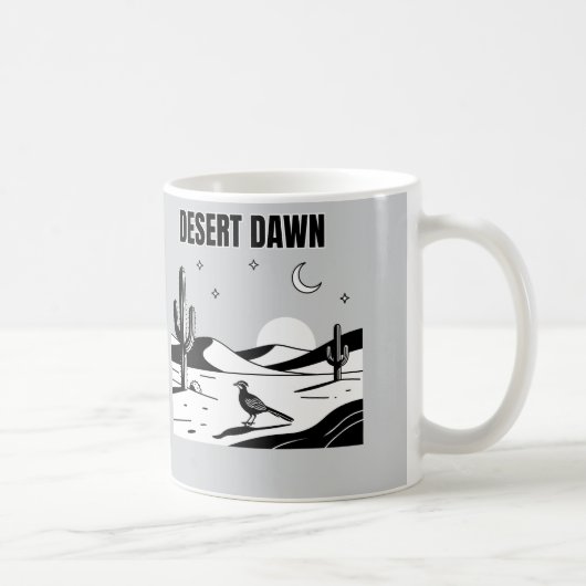 Desert Dawn Black and White Roadrunner Sketch Art コーヒーマグカップ (右)