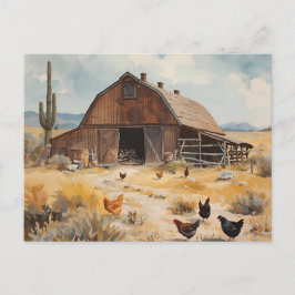 Desert Farmhouse Barn with Chickens ポストカード