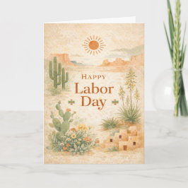 Desert Green Orange Landscape Happy Labor Day カード