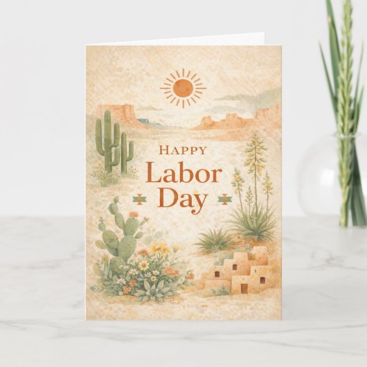 Desert Green Orange Landscape Happy Labor Day カード (正面)