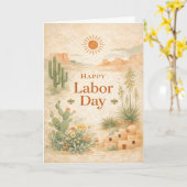 Desert Green Orange Landscape Happy Labor Day カード (黄色い花)