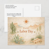 Desert Green Orange Landscape Happy Labor Day シーズンポストカード (正面/裏面)