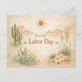 Desert Green Orange Landscape Happy Labor Day シーズンポストカード