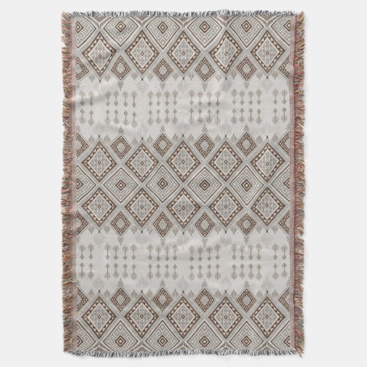Desert Harmony Brown Moroccan Geometric Tribal スローブランケット (正面縦)
