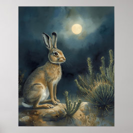 Desert Jackrabbit Under the Moon ポスター