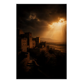 Desert Kasbah Chiaroscuro Sunset ポスター