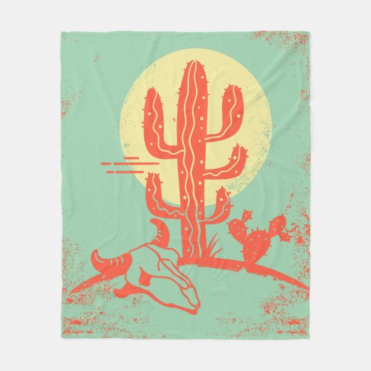 Desert landscape with Cactuses and cow skull. Vint フリースブランケット (正面)