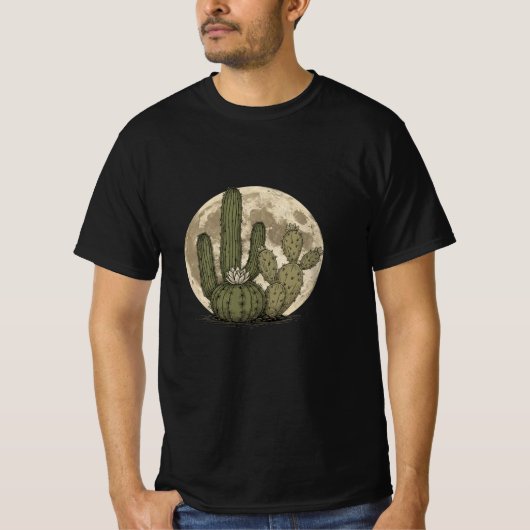 Desert Moon Glow - Vintage Cactus Botanical Illust Tシャツ (正面)