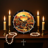 Desert Motorcycle Sunset ラージ壁時計