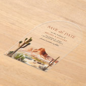 Desert Mountain Cactus Wedding Save the Date アクリル招待状 (レイダウン)