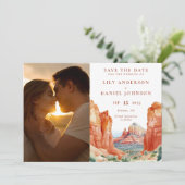 Desert Mountain Watercolor Photo Wedding セーブザデート (スタンド正面)