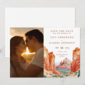 Desert Mountain Watercolor Photo Wedding セーブザデート (正面/裏面)