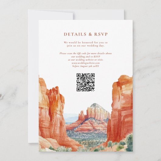 Desert Mountain Watercolor QR Code Wedding 招待状 (裏面)