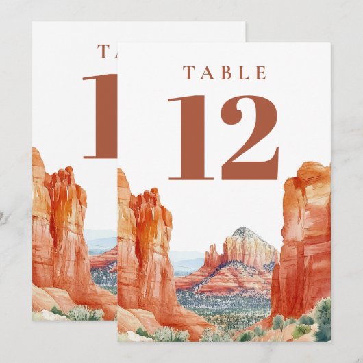 Desert Mountain Watercolor Table Number 招待状 (正面/裏面)