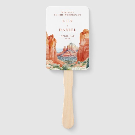 Desert Mountain Watercolor Wedding Program ハンドファン (正面)