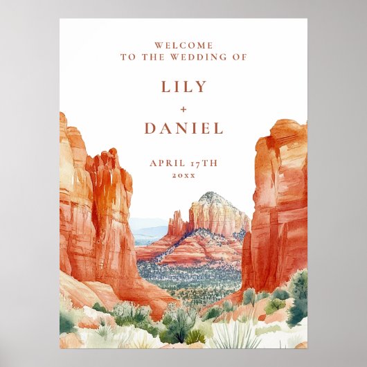Desert Mountain Watercolor Wedding Welcome Sign ポスター (正面)