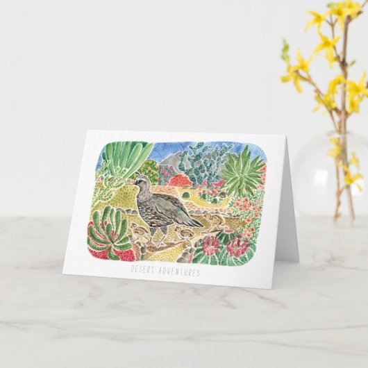 Desert Quailカスタマイズ可空白の能なグリーティングカード カード (黄色い花)