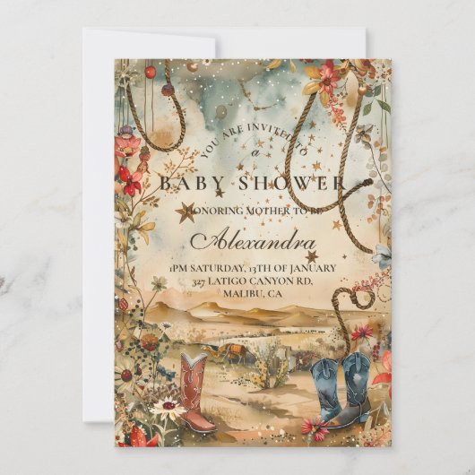 Desert Rodeo Western Baby Shower 招待状 (正面)