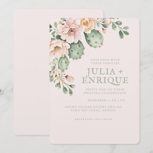 Desert Rose and Cactus Wedding 招待状 (正面/裏面)