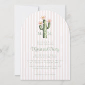 Desert Rose Cactus Monogram Wedding 招待状 (正面)