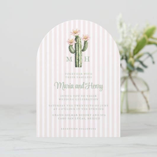 Desert Rose Cactus Monogram Wedding 招待状 (スタンド正面)