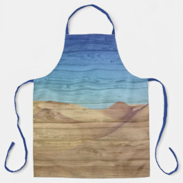 Desert Sand Dunes Beautiful Blue Sky On Wood Grain エプロン