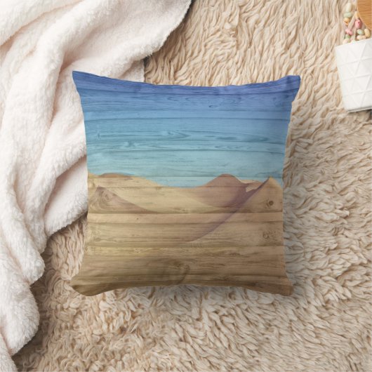 Desert Sand Dunes Beautiful Blue Sky On Wood Grain クッション (ブランケット)
