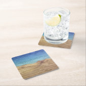 Desert Sand Dunes Beautiful Blue Sky On Wood Grain スクエアペーパーコースター (インサイチュ)