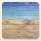 Desert Sand Dunes Beautiful Blue Sky On Wood Grain スクエアペーパーコースター (正面)