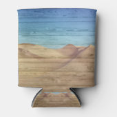 Desert Sand Dunes Beautiful Blue Sky On Wood Grain 缶クーラー (正面)