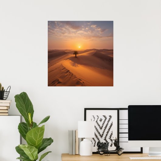 Desert Solitude – Golden Dunes at Sunset Fine Art  ポスター (ホームオフィス)