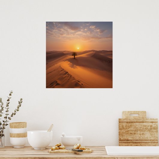 Desert Solitude – Golden Dunes at Sunset Fine Art  ポスター (キッチン)