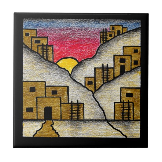 Desert Southwest Adobe Village Folk Art タイル (正面)