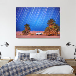 Desert Star Trails: Palm Trees & Pickup Truck Nigh キャンバスプリント