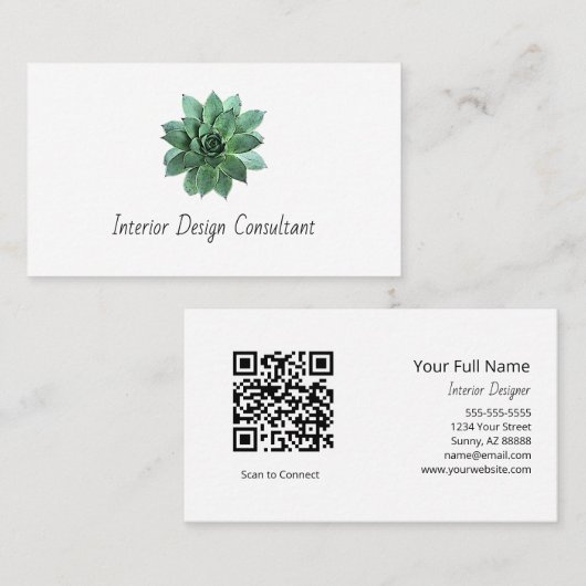Desert Succulent Boho Botanical QR code 名刺 (正面/裏面)