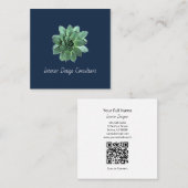 Desert Succulent QR code Modern Navy Blue スクエア名刺 (正面/裏面)