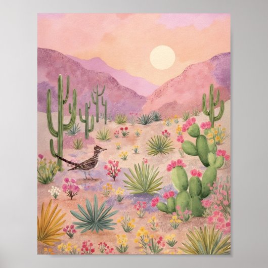 Desert Sunrise Painted Landscape Art Print ポスター (正面)