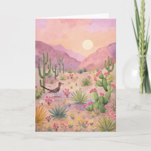 Desert Sunrise Painted Landscape Greeting Card カード (正面)