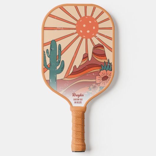 Desert Sunset Cactus Mesa Mountains Custom Text ピックルボールラケット (正面)