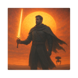 Desert Warrior Fantasy Art – Glowing Sword Hero メタルプリント
