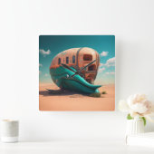 Desert Whale House スクエア壁時計 (ホーム)