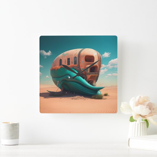 Desert Whale House スクエア壁時計 (ホーム)