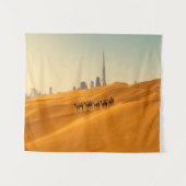 Deserts | Dubai's Skyline View with Camels タペストリー (正面(横))