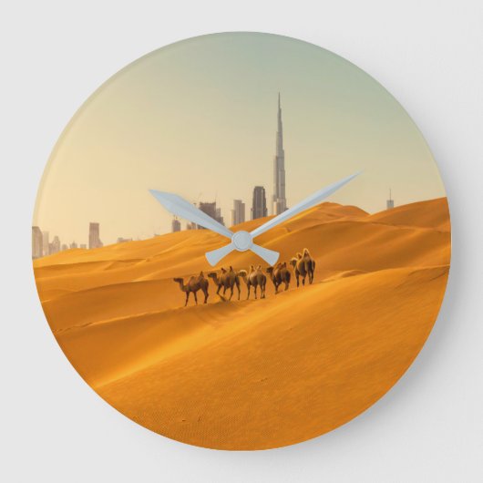 Deserts | Dubai's Skyline View with Camels ラージ壁時計 (正面)