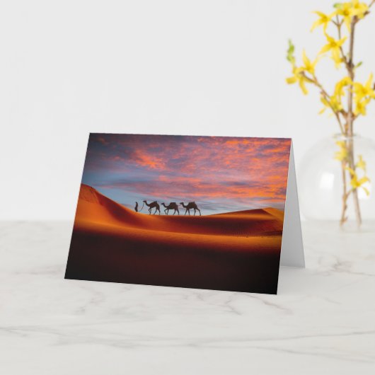 Deserts | Man & Camels in the Sand Dunes カード (黄色い花)