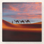 Deserts | Man & Camels in the Sand Dunes ガラスコースター (正面)