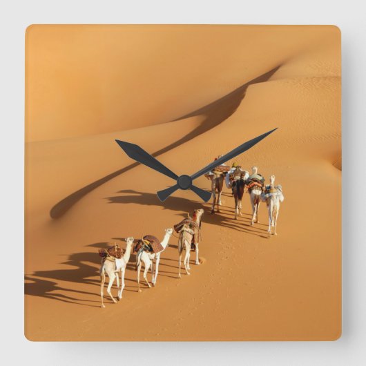 Deserts | Tuareg Walk with Camels スクエア壁時計 (正面)