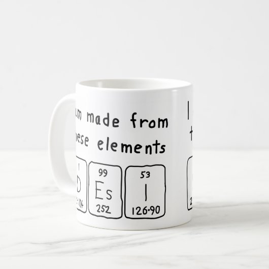 Desiの周期表の名前のマグ コーヒーマグカップ (正面左)