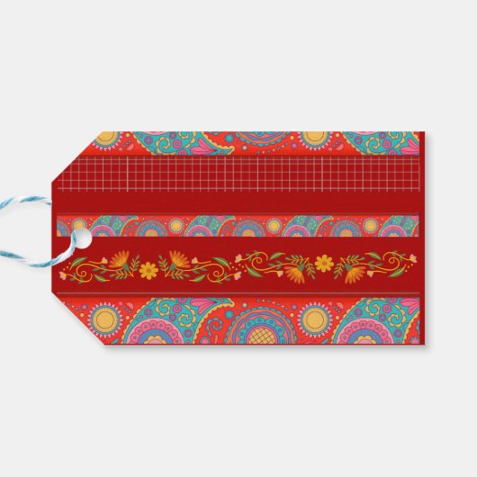 Desi Wedding Style Deep Red Design ギフトタグ (裏面横)